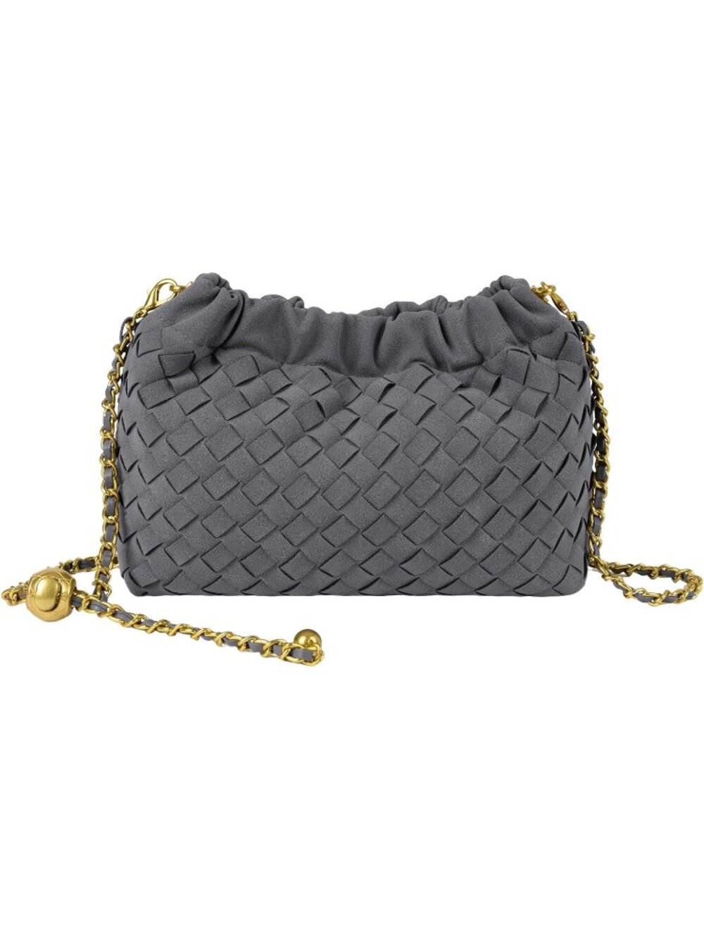 Women Slate Gray Gold Woven Dumpling Clutch Purse Trendy Shoulder Crossbody Bag